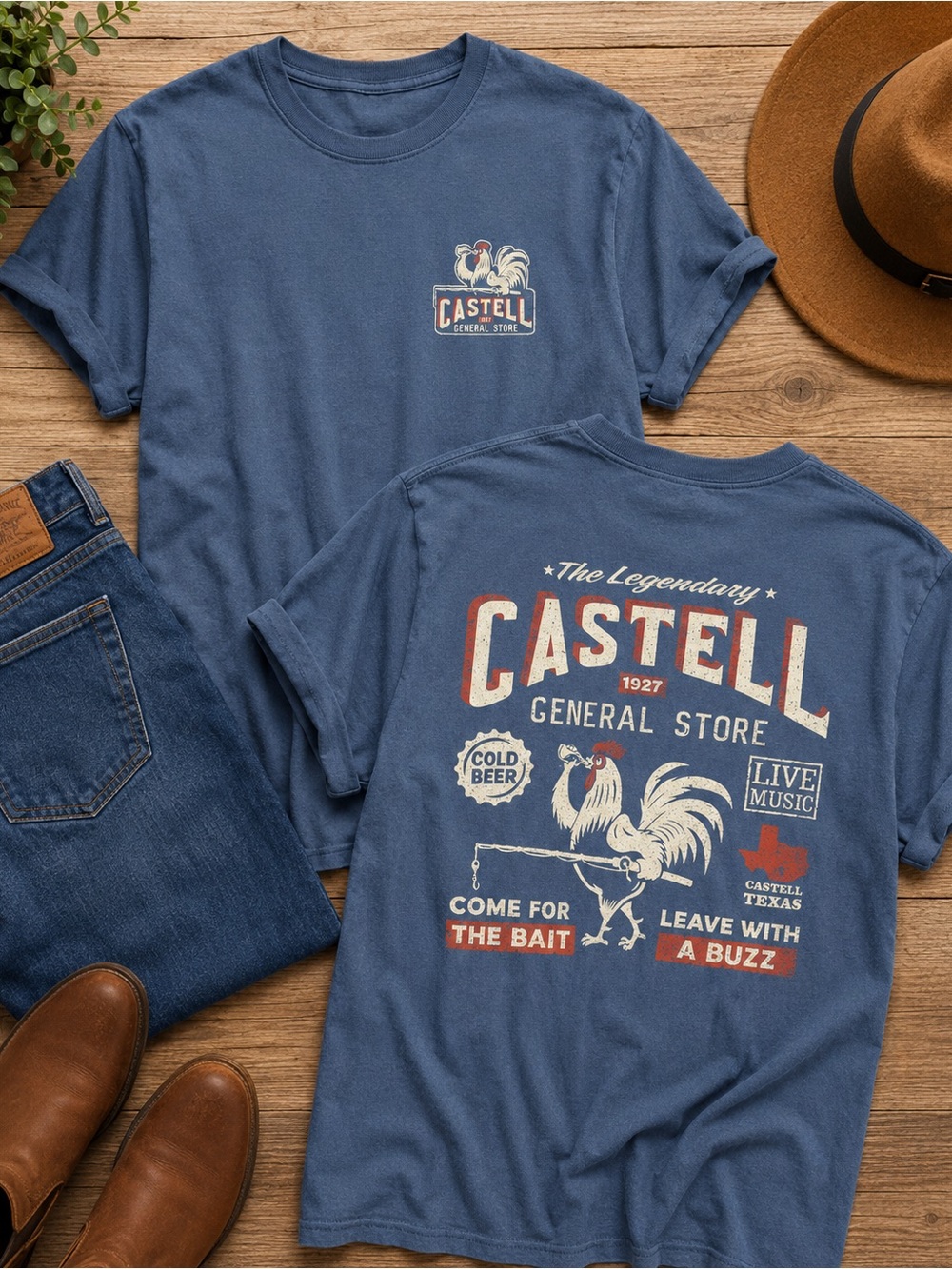 Castell General Store Graphic Tee in Dusty Blue